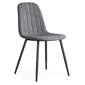 Chaise rembourrée en velours matelassée Graphite Foncé LUMO Pieds Noirs