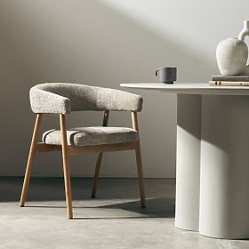 Chaise rembourrée Giovani, beige/bois de chêne, arrondie, lectus