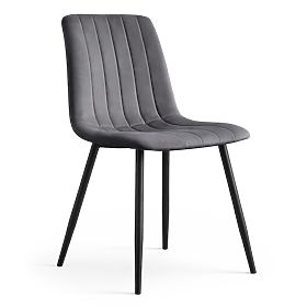 Chaises en velours capitonnées Graphite Foncé LIVO Pieds Noirs