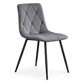 Chaises rembourrées en velours matelassé Graphite Foncé MILO Pieds Noirs