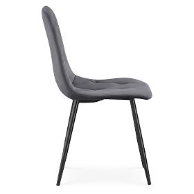 Chaises rembourrées en velours matelassé Graphite Foncé MILO Pieds Noirs
