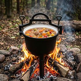 Chaudron en fonte émaillée 8L sur pied, marmite de chasse, foyer, barbecue MultiGarden