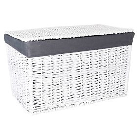 Coffre en osier 76x46x46 cm - 160L - blanc-gris
