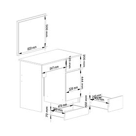 COIFFEUSE AVEC MIROIR P-2/SL 500x600 DROITE PK BLANCHE
