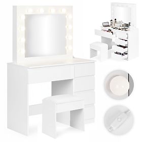 Coiffeuse cosmétique avec miroir et éclairage 5 tiroirs tabouret ModernHome