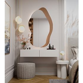 Coiffeuse Suspendue Cosmétique MIKA 110 cm 2 Tiroirs pour Chambre à Coucher KAŠMÍR Beige