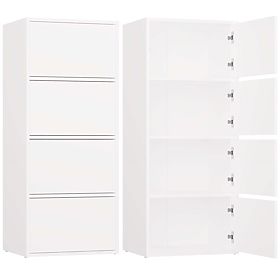 Commode ALMA BLANC Armoire 4 Portes 4 Étagères