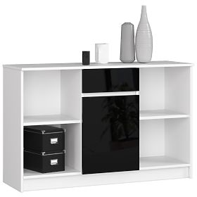 COMMODE B-17 120 cm 1 TIROIR 1 PORTE PK BLANC / NOIR BRILLANT