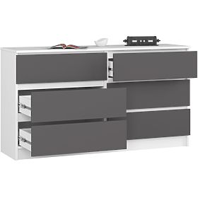 Commode K 140 cm 6 tiroirs PK blanc-gris graphite