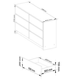 COMMODE K 140 cm 6 TIROIRS PK BLANC / SONOMA