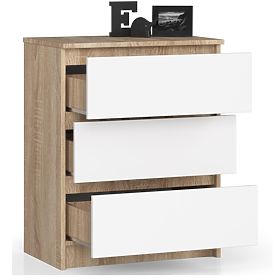 COMMODE K 60 cm 3 TIROIRS PK SONOMA / BLANC