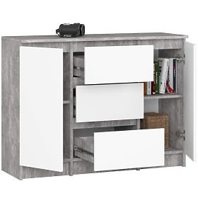 COMMODE K100 2D 3T PK BÉTON / BLANC