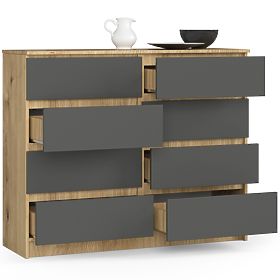 COMMODE K120 8TIROIRS CLP PK CHÊNE ARTISAN / GRIS