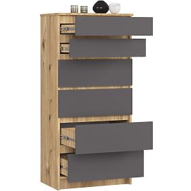 COMMODE K60 6TIROIRS CLP PK CHÊNE ARTISAN / GRIS