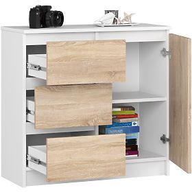 COMMODE K80 JERRY 1D 3SZ PK BLANC / CHÊNE SONOMA