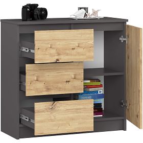 COMMODE K80 JERRY 1D 3T PK GRIS GRAPHITE / CHÊNE ARTISAN