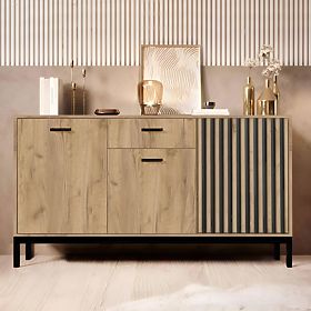 Commode LAMINO KM-1 chêne craft/noir, pieds : noir