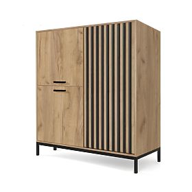 Commode LAMINO KM-2 chêne craft/noir, pieds : noirs