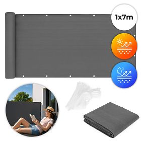 Écran de balcon avec ferrures 100x700 cm filet d'ombrage + éléments d'installation gris MultiGarden, MultiGarden