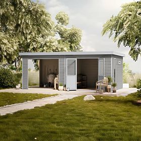 Ensemble de 16 lames de terrasse composites Ardena en bois WPC gris foncé, montage facile