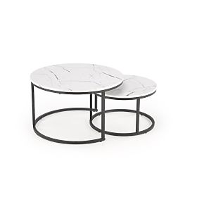 Ensemble de 2 tables JAVA, marbre blanc / noir (1p=1 pièce), Halmar