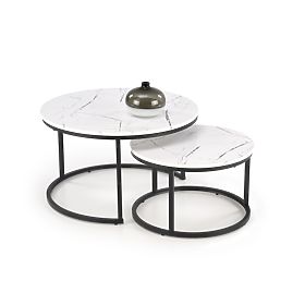 Ensemble de 2 tables JAVA, marbre blanc / noir (1p=1 pièce), Halmar