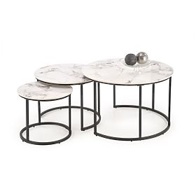 Ensemble de 3 tables GILDA, marbre blanc / noir (1p=1set)