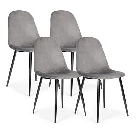 Ensemble de 4 chaises en velours pour salle à manger et salon - gris