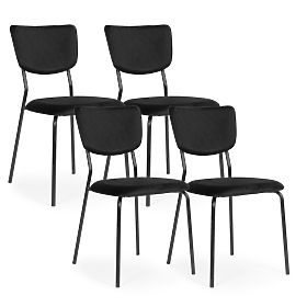 Ensemble de 4 chaises en velours pour salle à manger et salon noires ModernHome, MODERNHOME