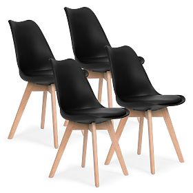 Ensemble de 4 chaises pour salon et salle à manger avec coussin en cuir écologique Noir ModernHome, MODERNHOME