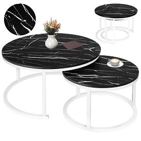 Ensemble de deux tables Galen Blanc Marbre Noir