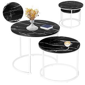 Ensemble de deux tables Galen Small Blanc Marbre Noir