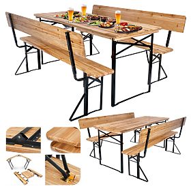 Ensemble de jardin acier-bois PORTER table 170 cm + 2 bancs