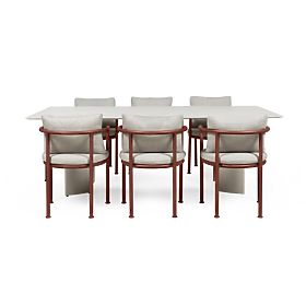 Ensemble de jardin Amarello, table 220 cm + 6 chaises, aluminium, beige clair/marron bordeaux
