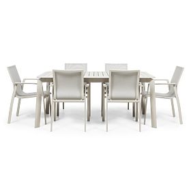 Ensemble de jardin Canelli, table extensible 175-234 cm + 6 chaises, aluminium, beige clair