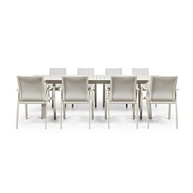 Ensemble de jardin Canelli, table extensible 175-234 cm + 8 chaises, aluminium, beige clair