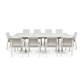 Ensemble de jardin Canelli, table extensible 205-286 cm + 10 chaises, aluminium, beige clair