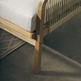 Ensemble de jardin d'angle avec table Castello, tressage, bois d'acacia FSC, aspect teck, beige