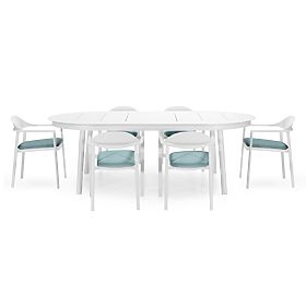 Ensemble de jardin Marinelli, table extensible 230-300 cm + 6 chaises, aluminium, blanc, lectus