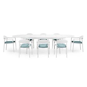 Ensemble de jardin Marinelli, table extensible 230-300 cm + 8 chaises, aluminium, blanc, lectus