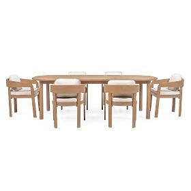 Ensemble de jardin Satori II, table 240 cm + 6 chaises, bois d'acacia FSC, aspect teck, beige, arron