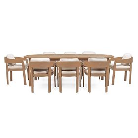 Ensemble de jardin Satori II, table 240 cm + 8 chaises, bois d'acacia FSC, aspect teck, beige, arron