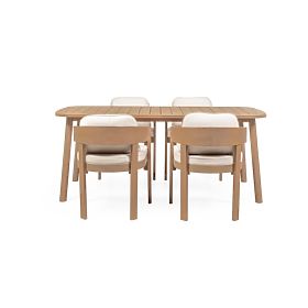 Ensemble de jardin Satori, table 183 cm + 4 chaises, bois d'acacia FSC, aspect teck, beige, arrondi