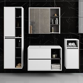 ENSEMBLE DE MEUBLES DE SALLE DE BAIN SUSPENDUS AVEC OUVERTURES VAMI BLANC / GRIS GRAPHITE