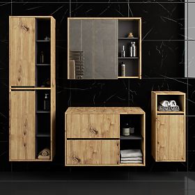 ENSEMBLE DE MEUBLES DE SALLE DE BAIN SUSPENDUS AVEC OUVERTURES VAMI CHÊNE ARTISAN / GRIS GRAPHITE