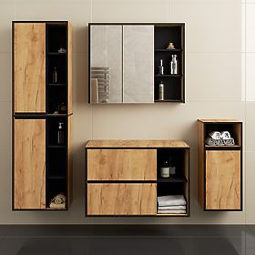 ENSEMBLE DE MEUBLES DE SALLE DE BAIN SUSPENDUS AVEC OUVERTURES VAMI CHÊNE CRAFT / NOIR