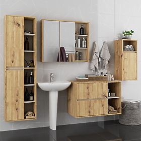 ENSEMBLE DE MEUBLES DE SALLE DE BAIN SUSPENDUS VAMI CHÊNE ARTISAN / CACHEMIRE