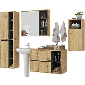 ENSEMBLE DE MEUBLES DE SALLE DE BAIN SUSPENDUS VAMI CHÊNE ARTISAN / GRIS GRAPHITE