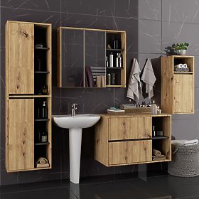 ENSEMBLE DE MEUBLES DE SALLE DE BAIN SUSPENDUS VAMI CHÊNE ARTISAN / GRIS GRAPHITE