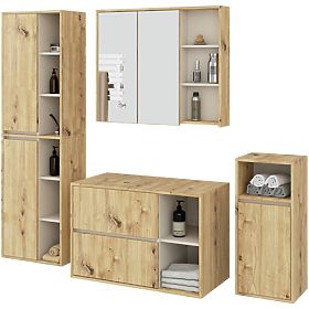 ENSEMBLE DE MEUBLES DE SALLE DE BAINS SUSPENDUS AVEC OUVERTURES VAMI CHÊNE ARTISAN / CACHEMIRE